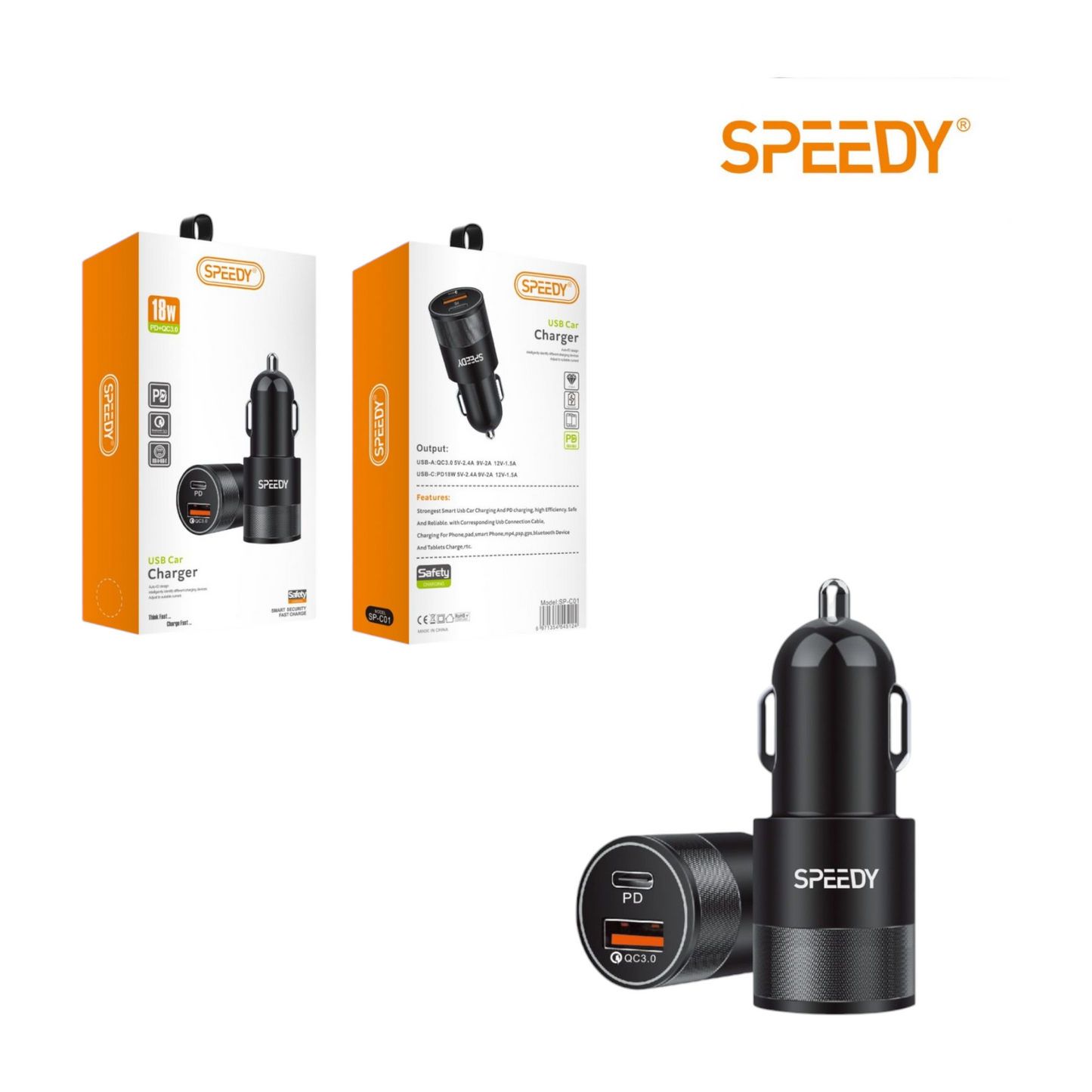 In Car Charger Dual Port - USB + USB C