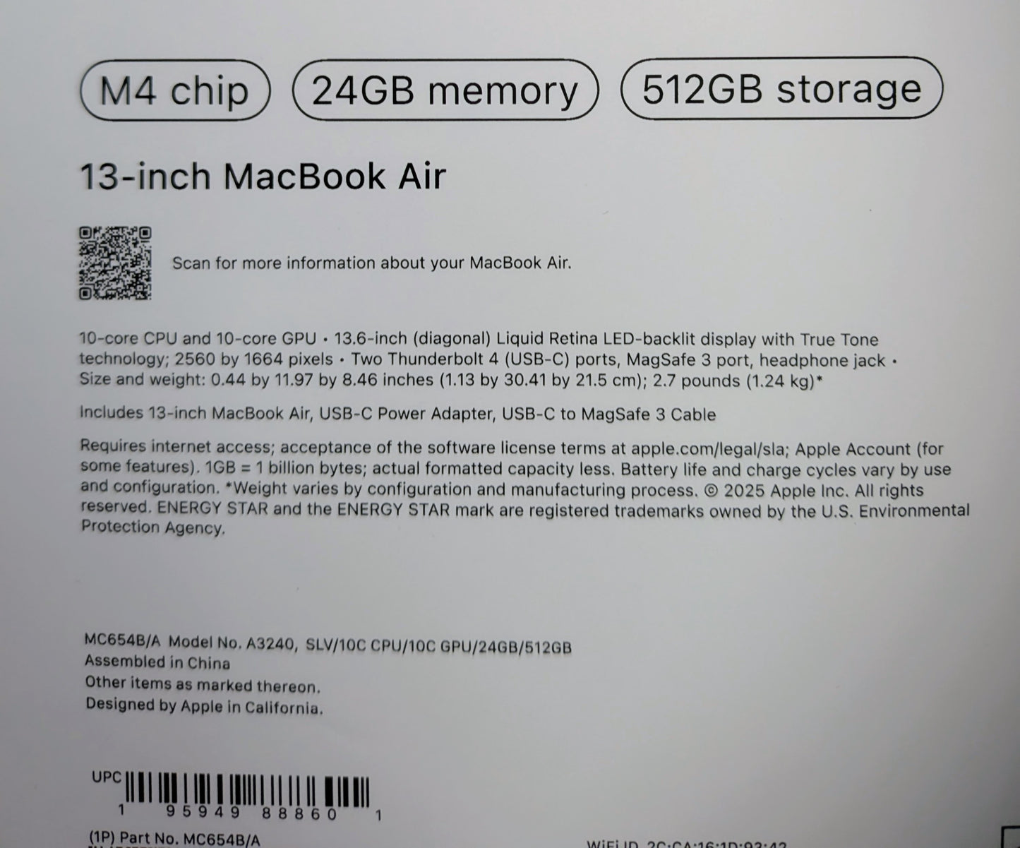 💻 Apple MacBook Air 13" M4 – Silver 512GB SSD 24GB RAM Boxed Like New (SPT4505)