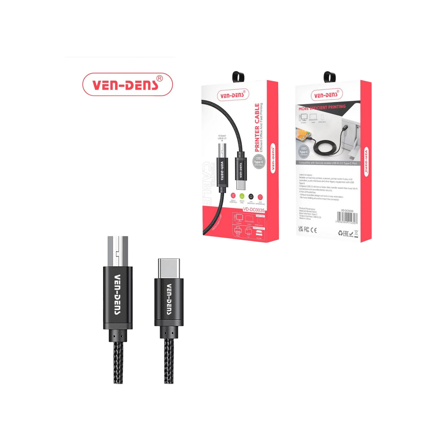 USB C To USB B Printer Cable