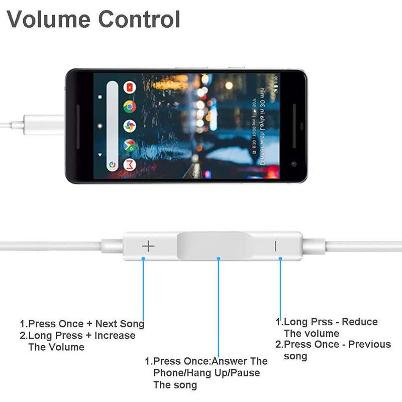 Type-C Portable Wired Control Earphone with Microphone for Smartphone - White