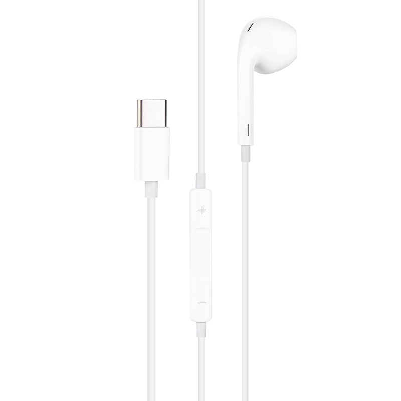 Type-C Portable Wired Control Earphone with Microphone for Smartphone - White