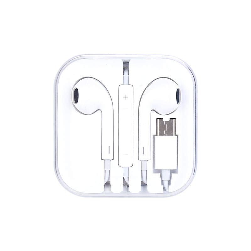 Type-C Portable Wired Control Earphone with Microphone for Smartphone - White